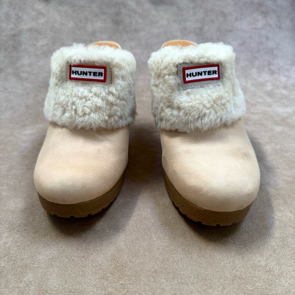 Hunter Bruson Amazonas Shearling Lined Leather Heeled Clog Mule Shoes 8 - Picture 4 of 10